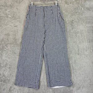 Abercrombie & Fitch Pants Womens Medium Blue Check Linen Blend Wide Leg